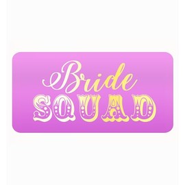 35 x Bright Pink Bride Squad Labels with Shiny Gold Foil Print - Hen Party Favour Stickers for Hen Do & Hen Night (50mm x 25mm)