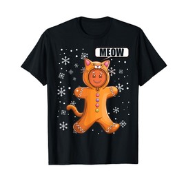Christmas Gingerbread Man with Cute Cat Costume T-Shirt