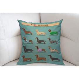 Mugod Dog Cushion Cover Throw Pillow Covers Cute Dachshund Dog Pattern Pillow Case for Men Women Decorative Home Sofa Chair Couch 45x45cm/18x18 Inch