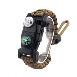Survival Bracelet Adjustable 7 Strand Paracord Survival Kit 20 in 1 Set with Waterproof SOS LED Light Compass Whistle Fire Starter Multi Tool for Outdoor Activities Brown