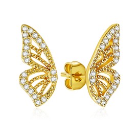 Luxval Butterfly Wing Earrings (A Pair), 18K Gold Plated CZ Butterfly Studs, Half Butterfly Studs, Sparkly Butterfly Earrings, Tiny Cartilage Earring for women