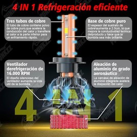 Focos Led Alta Y Baja Luces 240W 72000lm , 600% Brillo Bombilla, Tres Tubos de Cobre ,H1/H3/H7/H11(H9/H8)/9005(HB3/H10)/9006(HB4)/9012(HIR2) Canbus, E