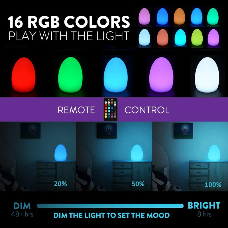 Mr.Go 8-Inch Rechargeable LED Egg Light - Dimmable Baby Night