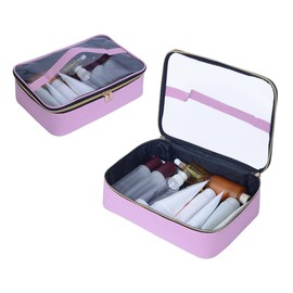 LANDFOBO Clear Travel Makeup Bag Small Portable Cosmetic Toiletry Case with Zipper Organize Travel Samples, Cosmetics, Skincare Products, etc,(Pink)