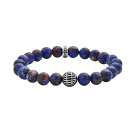 Geoffrey Beene Natural Stone Elastic 9mm Beaded Bracelet with Black Good Fortune Piece (Blue)