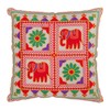 Indian Suzani Decorative Cushion Cover, 40x40 cm, Embroidered Cotton, Boho