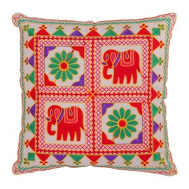 Indian Suzani Decorative Cushion Cover, 40x40 cm, Embroidered Cotton, Boho Ethnic Design (Design 4)