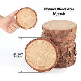 ilauke Natural Wood Slices 16 Pcs 9-10cm Circle Wooden Discs Unfinished Log Wooden Rounds for Arts Crafts Wall Decor Wedding Christmas DIY Projects