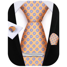 SUNOGE Necktie, Chief, Tie Clip, 5-piece Set, For Business, Weddings, Job Hunting, School Entrance Ceremonies, Graduation Ceremonies, Father's Day, Luxury Men's, Gift Box Included, D15 Orange