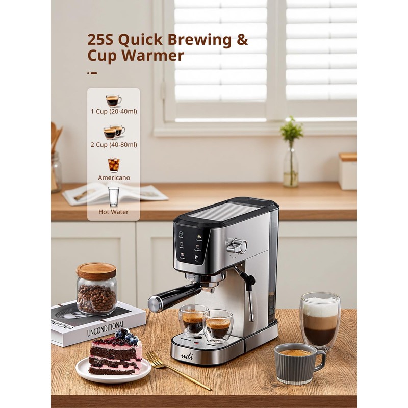 UDI Espresso Machines with LED Touch screen, 20 Bar Espresso