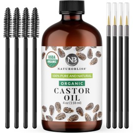 NaturoBliss Organic Castor Oil 100% Pure and Natural - Premium Grade Oil for Hair Growth, Eyelashes and Eyebrows - Carrier Oil - Hair and Body Oil - Expeller-Pressed and Hexane-Free (4 Fl Oz)