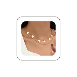 Cimenexe Bohemian Layered Disc Choker Necklace Gold Coin Disc Pendant Necklace Round Snake Bone Chain Necklace Coin Sleek Chain Necklace Jewelry for Women and Girls Gifts