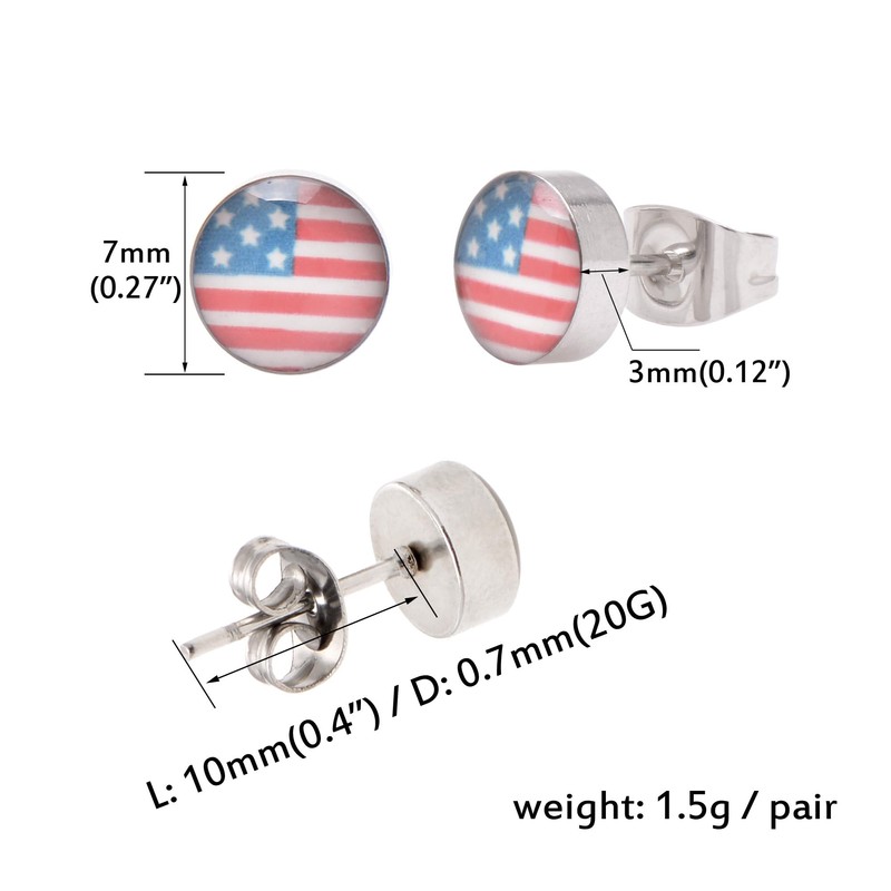 Stainless Steel American Flag Earrings Studs, United States