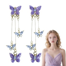 Purple Butterfly Earrings for Women with Lavender Dress, Sparkle Crystal Halloween Dangle Earrings for Fairy Dress, Butterfly Costume & Singer Costume Outfits