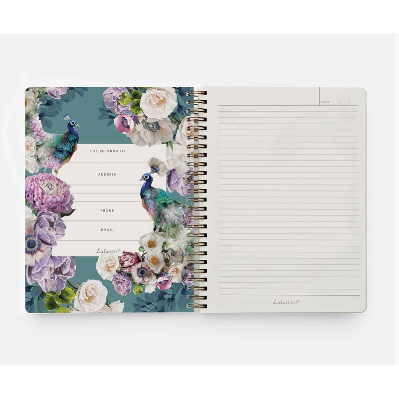 Lola Design - Large Spiral Notebook Organiser, Floral Peacock Design