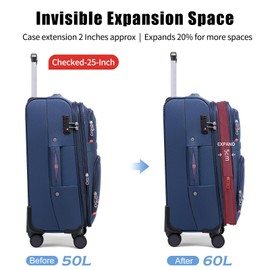 ROPLUS Softside Expandable Luggage with 4 Spinner Wheels, Durable Checked-Luggage Suicase (Blue, 25-Inch)