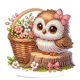 EOBROMD Diamond Painting Desktop Decoration Owl, DIY 5D Diamond Painting Flowers Stand, Diamond Painting Pictures Table Decoration Art Set for Gift Home Decoration