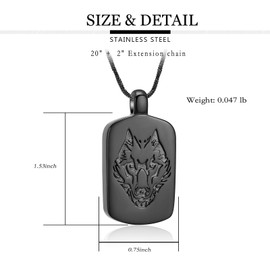 AIWENXI Pet Cremation Jewellery Wolf Poker Urn Necklaces for Ashes Stainless Steel Keepsake Memorial Pet Ash Pendant Jewellery for Men Women, Stainless Steel