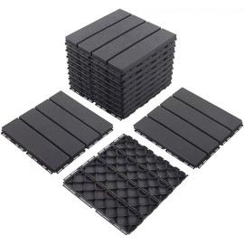 Domi Outdoor Living Patio Deck Tiles, Four Slat Plastic Outdoor Flooring, 9 Pcs One Pack, Grey