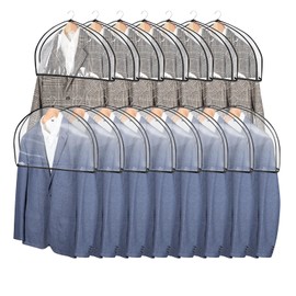 Zilink Clear Shoulder Covers for Clothes (Set of 15) Breathable Clothes Covers Dust Covers for Hanging Clothes with 2" Gusset for Suit, Coats, Jackets（Black）