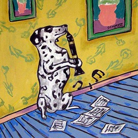 Dalmatian playing Clarinet Music Room Decor dog art tile coaster gift