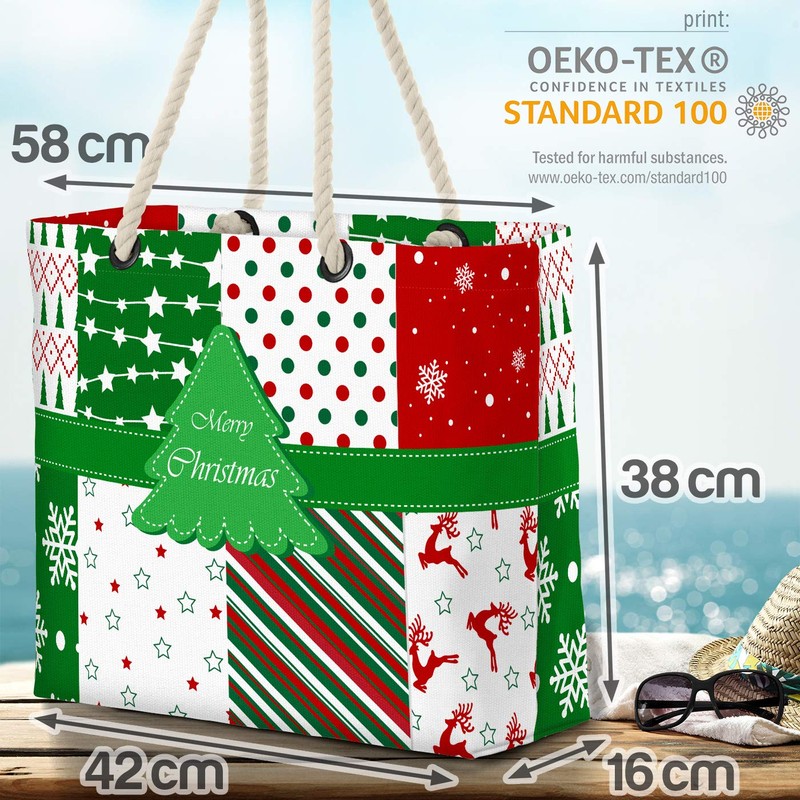VOID Weihnachtsmuster Winter Strandtasche Shopper 58x38x16cm 23L XXL Einkaufstasche Tasche