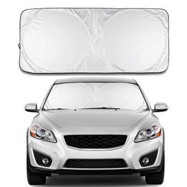 Urehepo Car Windshield Sun Shade with Storage Bag, Foldable Sun Shield 210T Coated Silver Cloth Reflective Polyester Blocks 99% UV Rays, Fits Most Cars for Interior Accessories (Large 63 x 35 in)