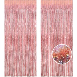 BRAVESHINE Bachelorette Party Decorations Foil Fringe Curtains Tinsel Backdrop - 3.2 x 8.2 ft Glitter Photo Booth Streamer for Birthday Bridal Shower Engagement Wedding Party Decor - Light Rose Gold