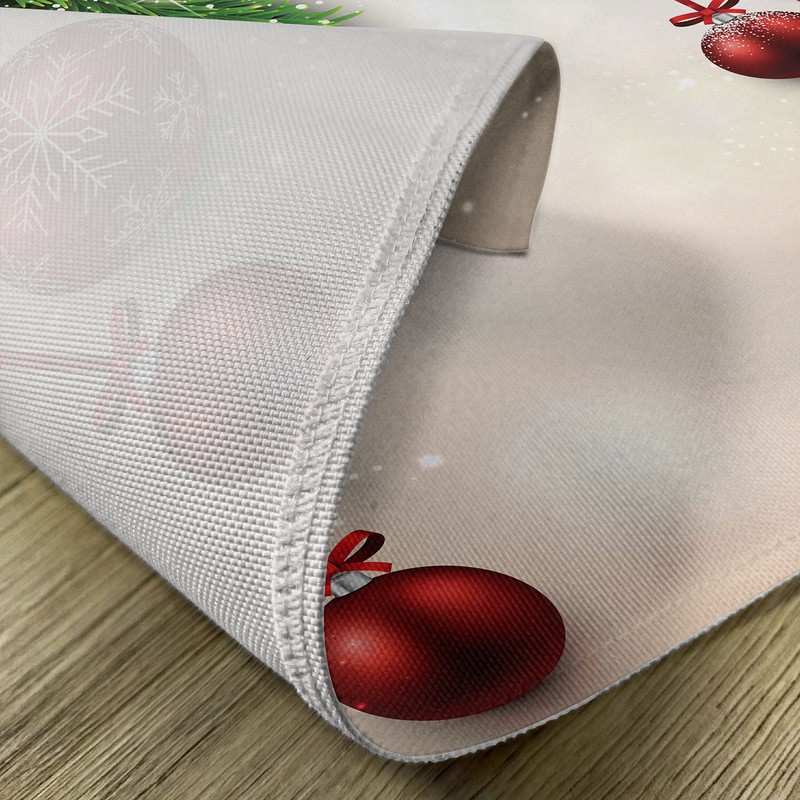ABAKUHAUS Christmas Place Mats, Red Ball Ribbons, Washable Fabric Dining