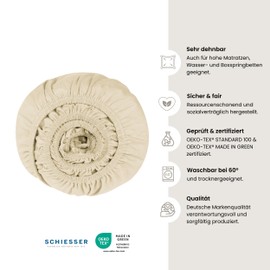 Schiesser Elli Fitted Sheet Made of 97% Cotton and 3% Elastane for High Mattresses and Box Spring Beds, Colour: Cream White, Size: 100 cm x 200 cm