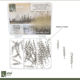 Zite Fishing Cork Crew Spirals Set - 45 Pieces 3 Sizes in Sorting Box - Artificial Bait Fishing Accessories Rubber Fish Fishing - Softbait Spirals