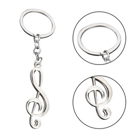 JUFYVO 2pcs Musical Note Treble Clef Keyring Metal Keychain Music Theme Party Keyring Music Accessories Violin Guitar Keychain Gift