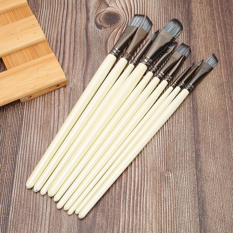 10pcs Nylon Hair Gouache Artist Paint Brush Portable Oil Painting