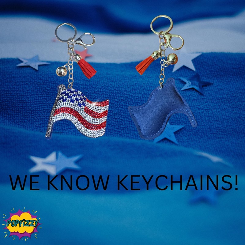 Popfizzy Rhinestone American Flag Keychain for Women, USA Keychain, Patriotic