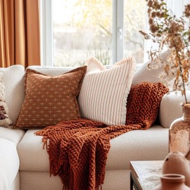 ZWJD Throw Pillow Covers 20x20 Set of 2 Soft Polyester Textured Rust Pillow Covers with Stylish Flange Edge Cozy Farmhouse Throw Pillows for Couch Bed Sofa Living Room