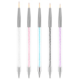 Doubel Ended Nail Art Brushes, 5PCS Nail Design Brushes | Point Drill Drawing Painting Tools Set, Dotting Pen Tools, Drill-Drawing Liner Nails Brush Pen for DIY nails-art (5 Colors)