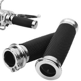YALTIES 1 Inch Motorcycle Hand Grips, Handlebar Grips Cable Throttle Compatible for Harley Davidson Sportster Dyna Softail Street Glide 883 1200, Chrome