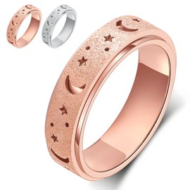 Eitsevn Fidget Ring, Relieves Stress, Killing Time, Anxiety, Ring, Fidget Toy, Relax, Stainless Steel, Handplay, Adult, Stylish, Star, Moon, Ring Spinner, Rose Gold, Japan Size 13