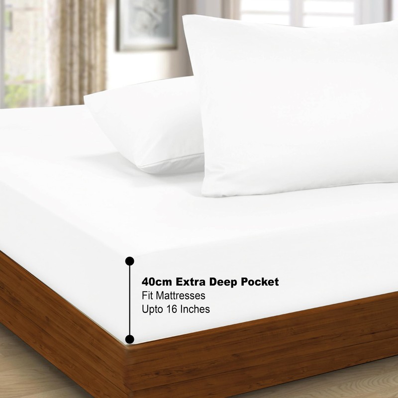 Funky Gadgets Double Fitted Sheet White Extra Deep Pocket 16
