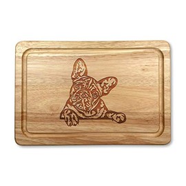 French Bulldog Design Hevea Hardwood Chopping Cutting Cheeseboard 30 x 20 x 1.5 cm in Size