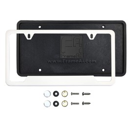 Silicone Back Guard Bottom Cut Out License Plate Holder Matte Flat White License Plate Frame T304 Stainless Steel + Metal Screw Caps