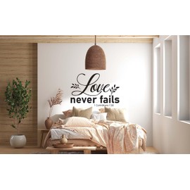 Love Never Fails | 1 Corinthians 13:8 Vinyl Wall Decal - Religious Quote Bible Verse Sticker for Peel and Stick Living Room Décor