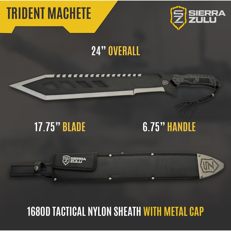 Sierra Zulu Trident Machete - Stainless Steel, 24.0 inches Overall,