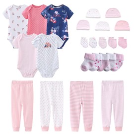 MAMIMAKA Newborn Layette Gift Set Bodysuits Pants for Baby Girl and Boy 24 Piece Essentials and Accessories 0-12Months