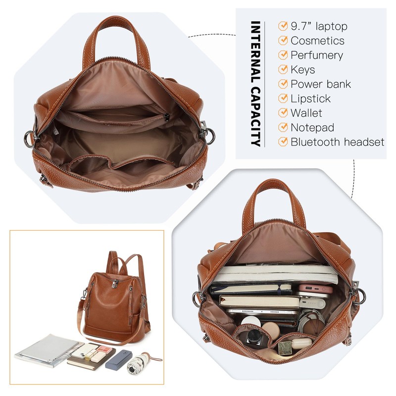 Miss Lulu Women's PU Anti-Theft Backpack, Large Capacity Fashion School
