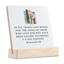Country In All Things God Works For The Good Bible Verses Wooden Plaque Sign Desk Decor Rustic Motivational Romans 8:28 Christian Desk Sign Decor Desk Decoration For Home Office 4 X 4 Inches