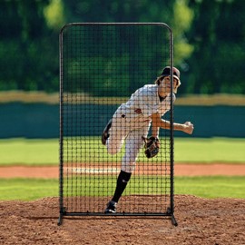 VEVOR I Screen Baseball for Batting Cage, 7x4 ft Baseball Softball Safety Screen, Body Protector Portable Batting Screen with Carry Bag & Ground Stakes, Heavy Duty Pitching Net for Pitchers Protection