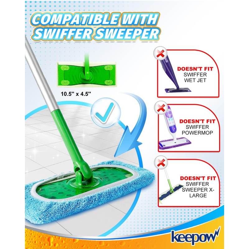 KEEPOW Reusable Microfibre Pads for Flash Speed Mop Refill Wipes,