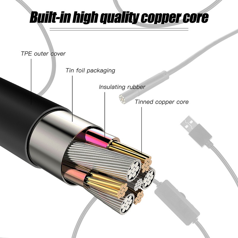Industrial Endoscope Borescope Inspection Camera Built-in 8pcs LEDs 8mm Lens