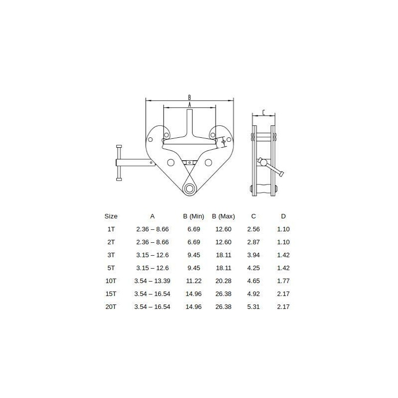 2 Ton Steel Lifting Beam Clamp with Eye Flange Width